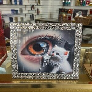 Silver Patterned Photo Frame with Cat and Eye Art